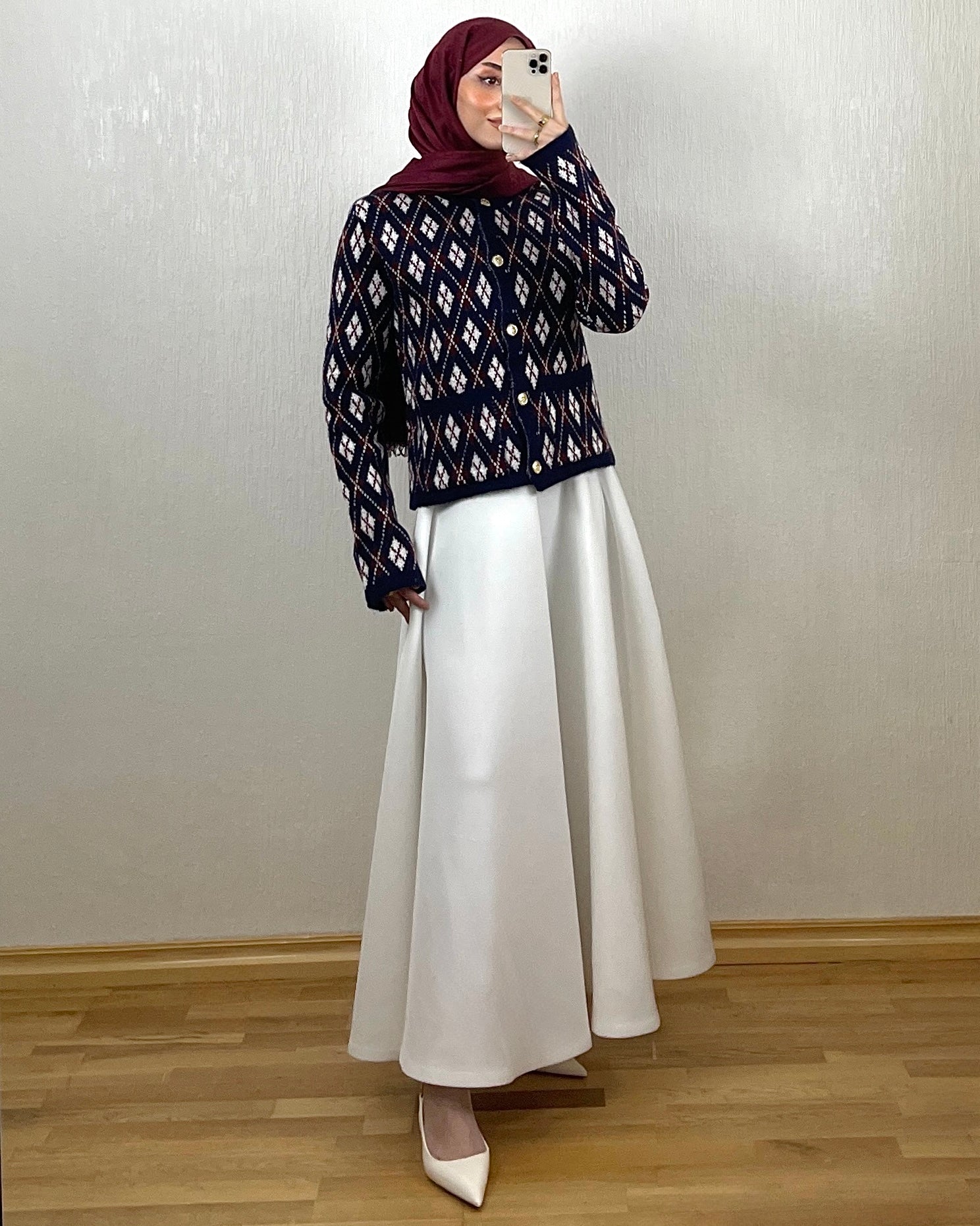 Argyle Knit Cardigan – Marine/Burgunder