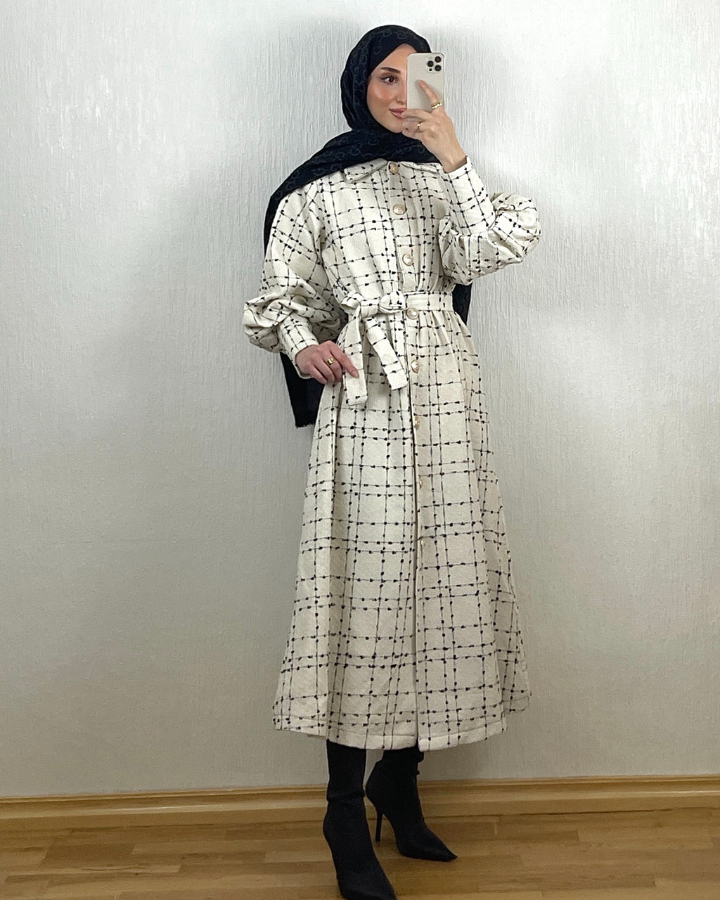 Grid Tweed Kjole – Krem