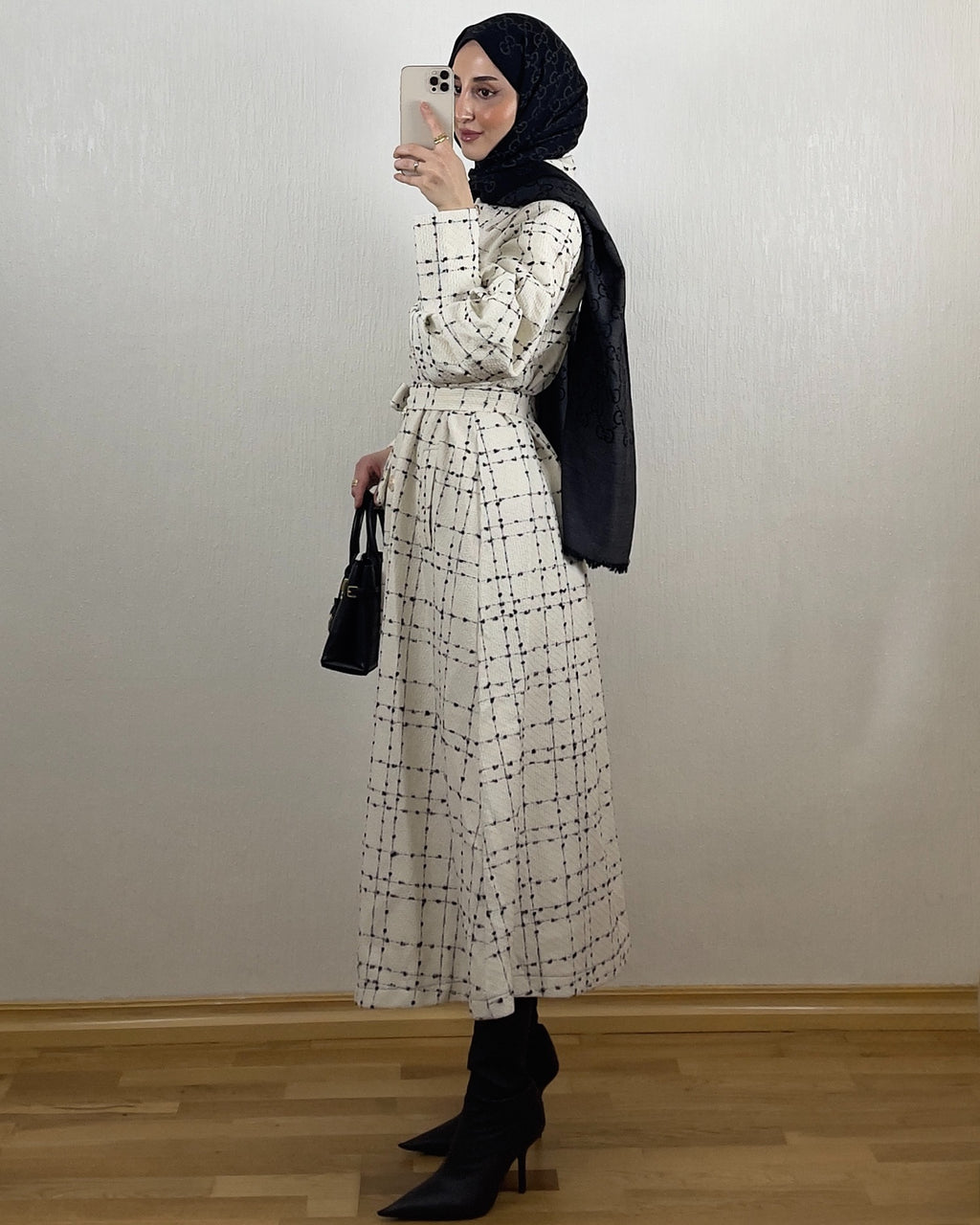 Grid Tweed Kjole – Krem