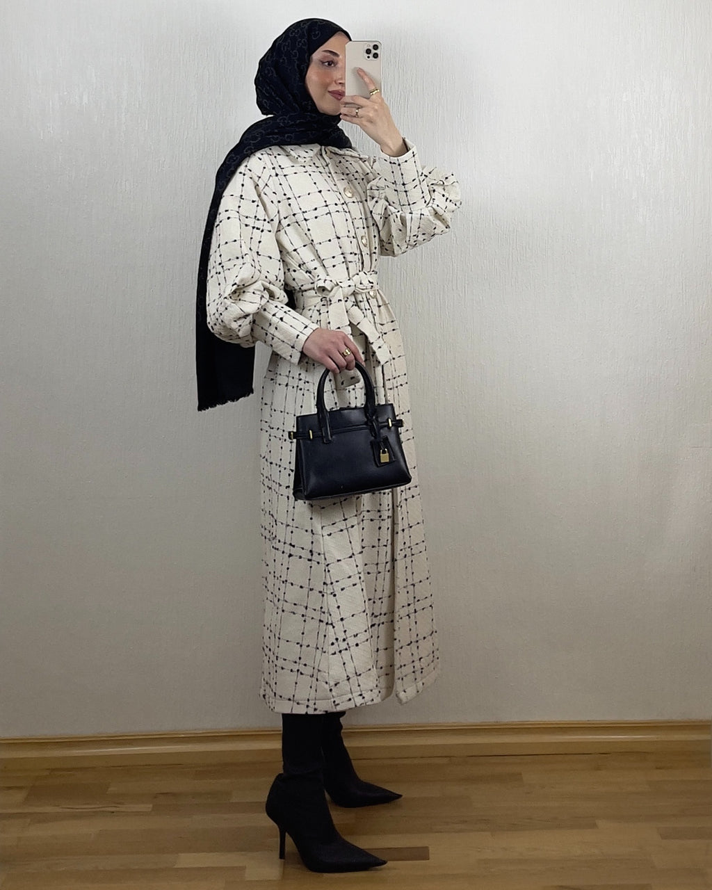 Grid Tweed Kjole – Krem