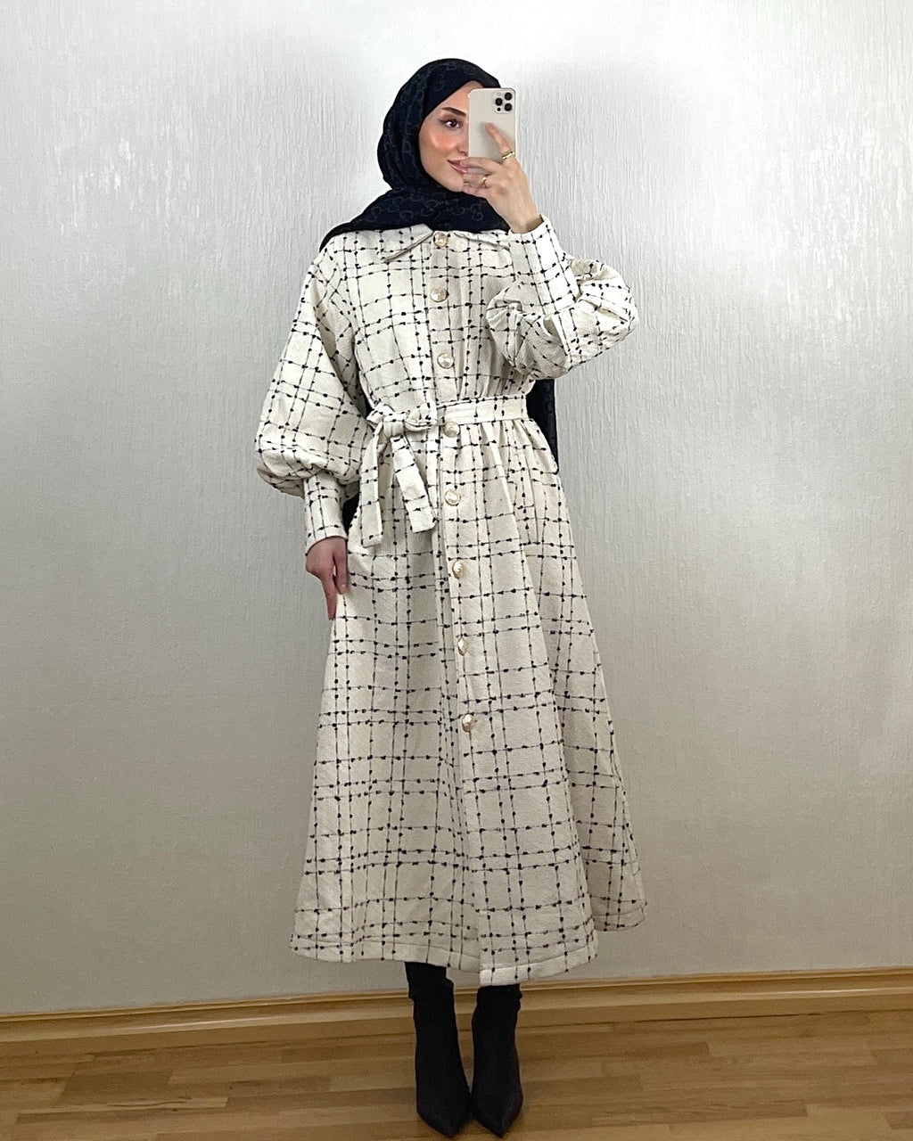 Grid Tweed Kjole – Krem