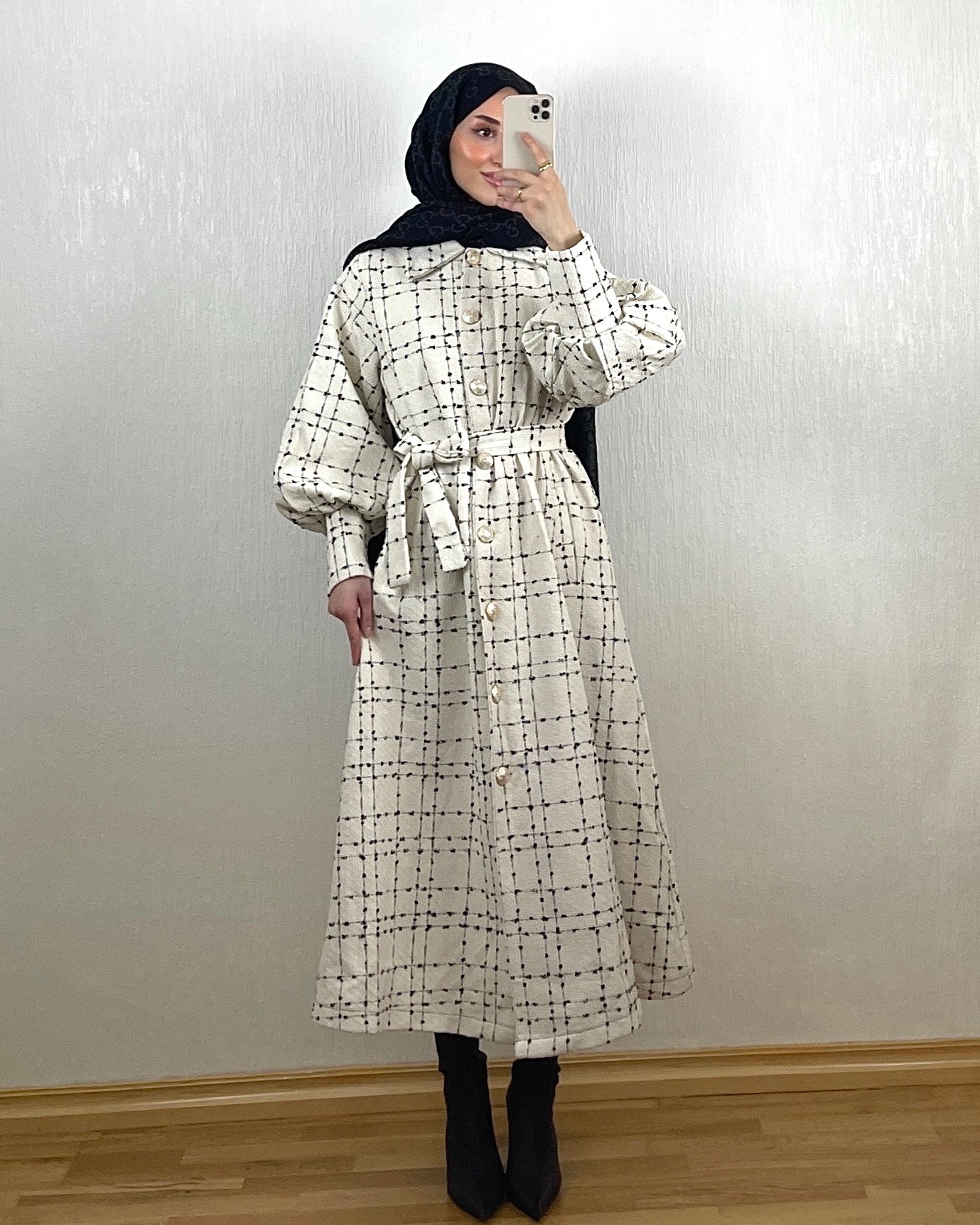 Grid Tweed Kjole – Krem