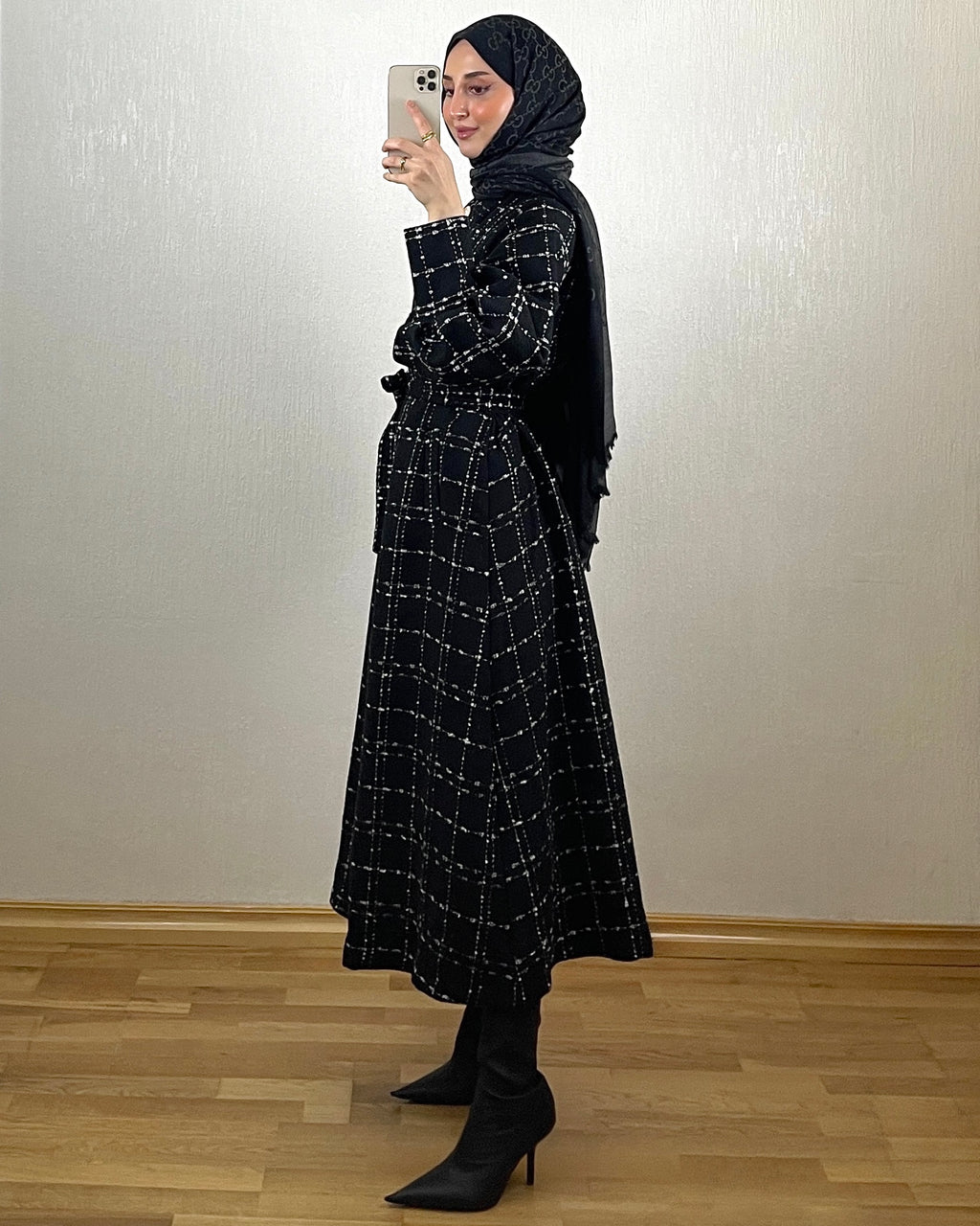 Grid Tweed Kjole – svart