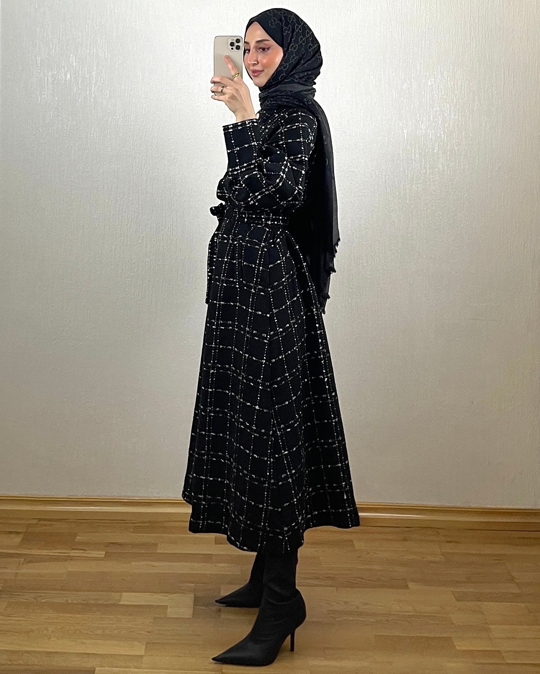 Grid Tweed Kjole – svart