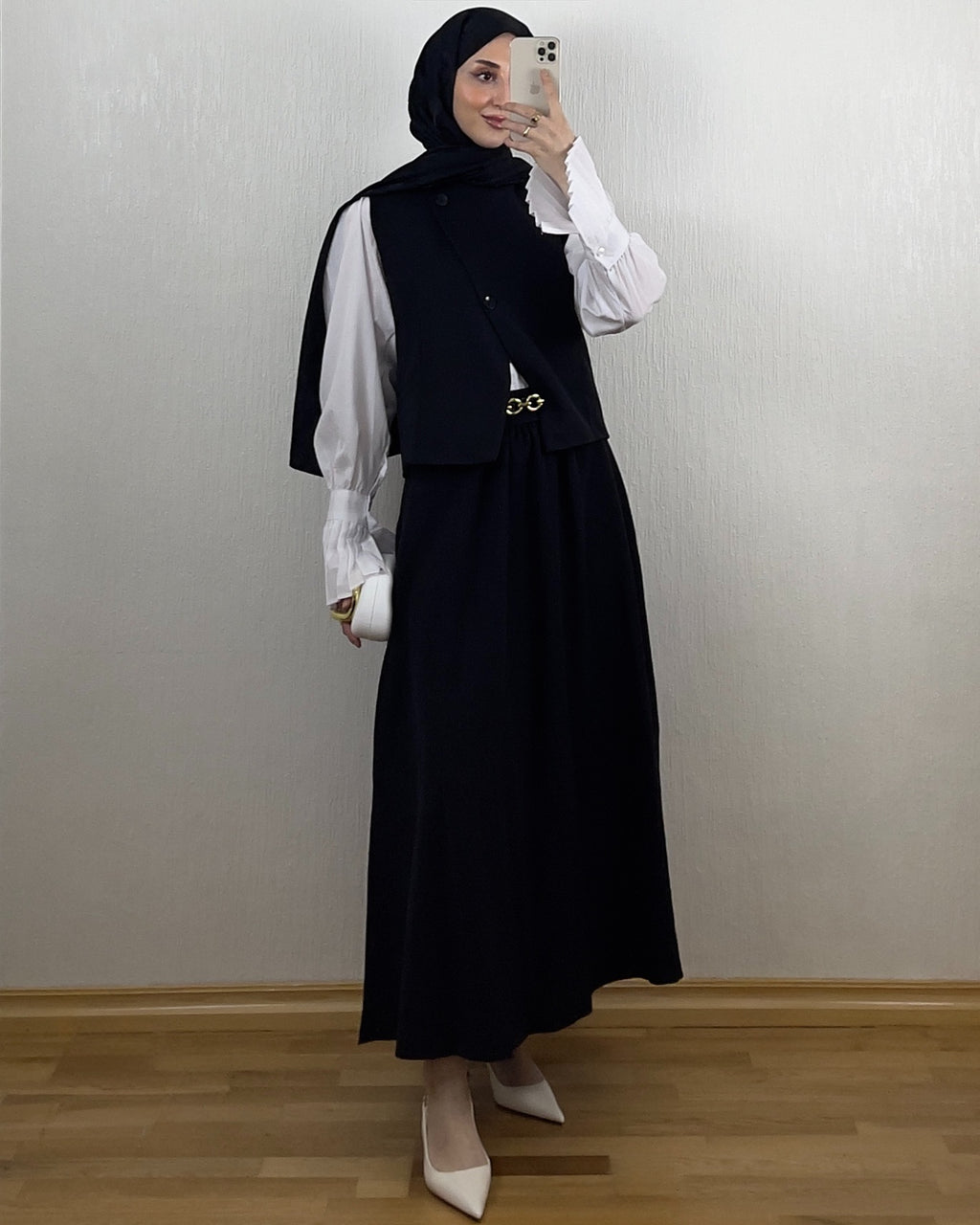 Elegant sett med skjørt & vest – Svart